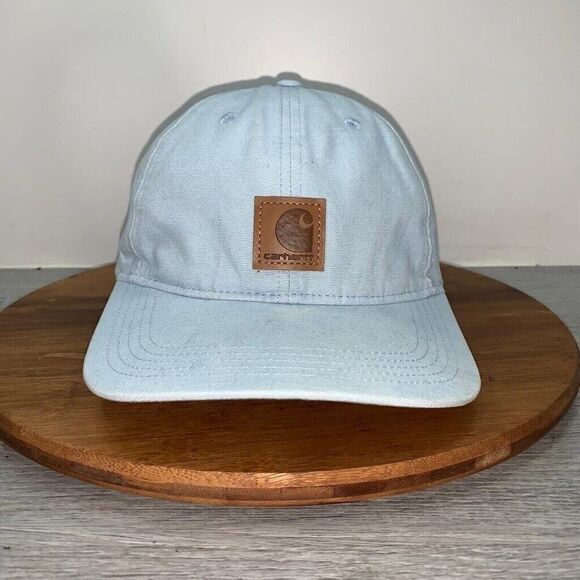 Carhartt Hat Cap Strap Back Blue Brown Logo Work Wear Adjustable Outdoors Mens - Picture 1 of 9